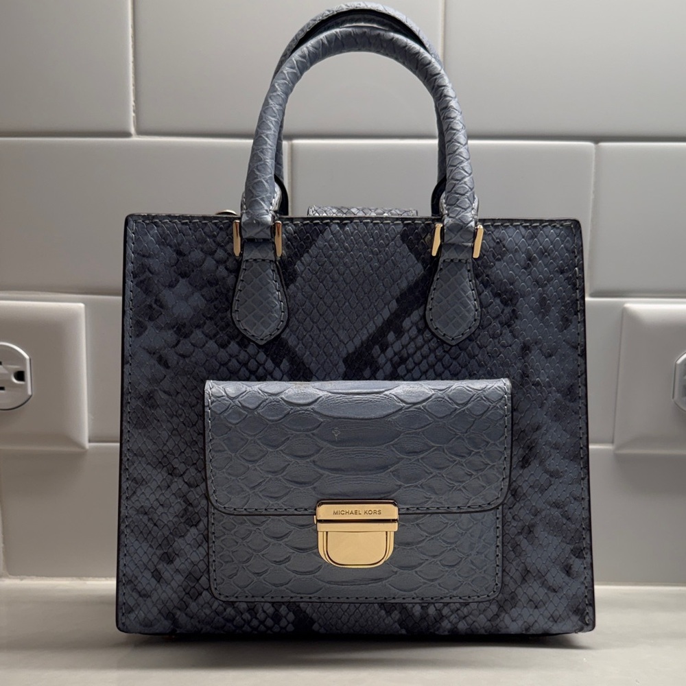 Bridgette Michael Kors Blue Snake Print Satchel